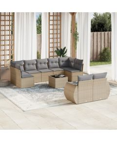 vidaXL 10-częściowy zestaw mebli ogrodowych z poduszkami, beżowy, polirattan Dārza mēbeļu komplekti