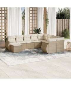 vidaXL 10-częściowy zestaw mebli ogrodowych z poduszkami, beżowy, polirattan Dārza mēbeļu komplekti