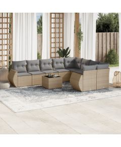 vidaXL 10-częściowy zestaw mebli ogrodowych z poduszkami, beżowy, polirattan Dārza mēbeļu komplekti