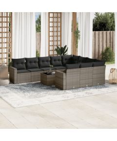 vidaXL 11-częściowy zestaw mebli ogrodowych z poduszkami, szary rattan PE Dārza mēbeļu komplekti