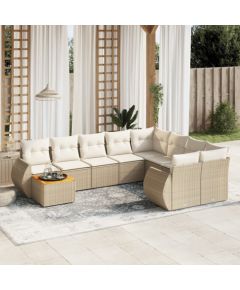 vidaXL 10-częściowy zestaw mebli ogrodowych z poduszkami, beżowy, polirattan Dārza mēbeļu komplekti