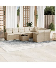 vidaXL 10-częściowy zestaw mebli ogrodowych z poduszkami, beżowy, polirattan Dārza mēbeļu komplekti