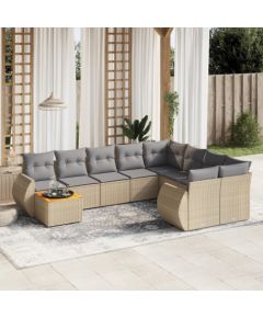 vidaXL 10-częściowy zestaw mebli ogrodowych z poduszkami, beżowy, polirattan Dārza mēbeļu komplekti