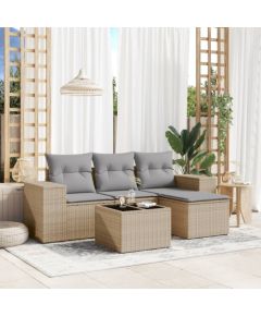 vidaXL 5-częściowy zestaw mebli ogrodowych z poduszkami, beżowy, polirattan Dārza mēbeļu komplekti