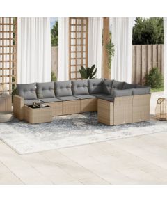 vidaXL 10-częściowy zestaw mebli ogrodowych z poduszkami, beżowy, polirattan Dārza mēbeļu komplekti