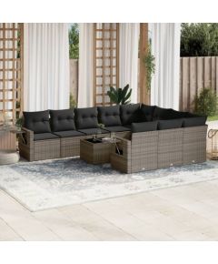 vidaXL 11-częściowy zestaw mebli ogrodowych z poduszkami, szary rattan PE Dārza mēbeļu komplekti