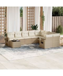 vidaXL 10-częściowy zestaw mebli ogrodowych z poduszkami, beżowy, polirattan Dārza mēbeļu komplekti