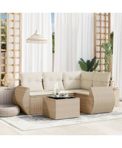 vidaXL 5-częściowy zestaw mebli ogrodowych z poduszkami, beżowy, polirattan Dārza mēbeļu komplekti