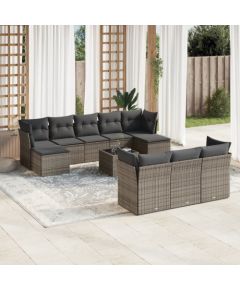 vidaXL 11-częściowy zestaw mebli ogrodowych z poduszkami, szary rattan PE Dārza mēbeļu komplekti
