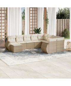 vidaXL 10-częściowy zestaw mebli ogrodowych z poduszkami, beżowy, polirattan Dārza mēbeļu komplekti