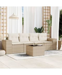 vidaXL 5-częściowy zestaw mebli ogrodowych z poduszkami, beżowy, polirattan Dārza mēbeļu komplekti