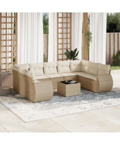 vidaXL 10-częściowy zestaw mebli ogrodowych z poduszkami, beżowy, polirattan Dārza mēbeļu komplekti