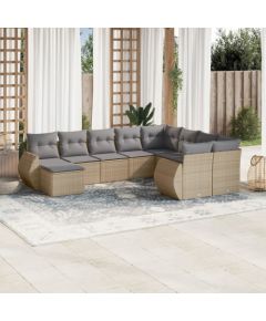 vidaXL 10-częściowy zestaw mebli ogrodowych z poduszkami, beżowy, polirattan Dārza mēbeļu komplekti