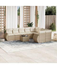 vidaXL 10-częściowy zestaw mebli ogrodowych z poduszkami, beżowy, polirattan Dārza mēbeļu komplekti