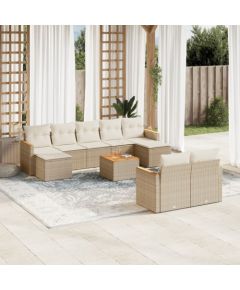 vidaXL 10-częściowy zestaw mebli ogrodowych z poduszkami, beżowy, polirattan Dārza mēbeļu komplekti