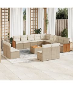 vidaXL 14-częściowy zestaw mebli ogrodowych z poduszkami, beżowy, polirattan Dārza mēbeļu komplekti