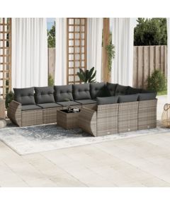 vidaXL 11-częściowy zestaw mebli ogrodowych z poduszkami, szary rattan PE Dārza mēbeļu komplekti