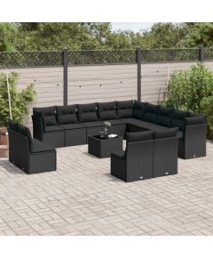 vidaXL 14-częściowy zestaw wypoczynkowy do ogrodu, poduszki czarny rattan PE Dārza mēbeļu komplekti