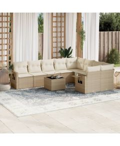 vidaXL 10-częściowy zestaw mebli ogrodowych z poduszkami, beżowy, polirattan Dārza mēbeļu komplekti