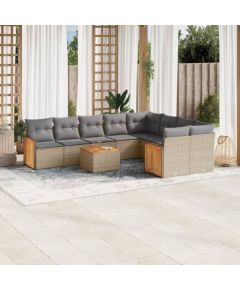 vidaXL 10-częściowy zestaw mebli ogrodowych z poduszkami, beżowy, polirattan Dārza mēbeļu komplekti