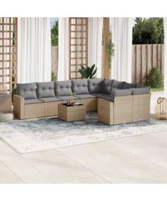 vidaXL 10-częściowy zestaw mebli ogrodowych z poduszkami, beżowy, polirattan Dārza mēbeļu komplekti