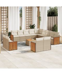 vidaXL 14-częściowy zestaw mebli ogrodowych z poduszkami, beżowy, polirattan Dārza mēbeļu komplekti