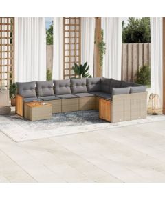 vidaXL 10-częściowy zestaw mebli ogrodowych z poduszkami, beżowy, polirattan Dārza mēbeļu komplekti