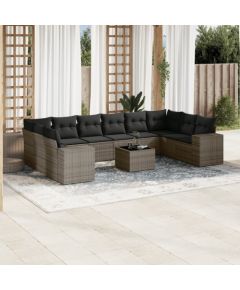 vidaXL 11-częściowy zestaw mebli ogrodowych z poduszkami, szary rattan PE Dārza mēbeļu komplekti