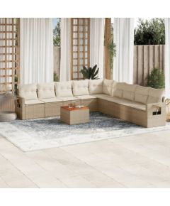 vidaXL 10-częściowy zestaw mebli ogrodowych z poduszkami, beżowy, polirattan Dārza mēbeļu komplekti