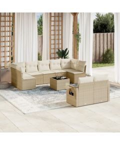 vidaXL 10-częściowy zestaw mebli ogrodowych z poduszkami, beżowy, polirattan Dārza mēbeļu komplekti