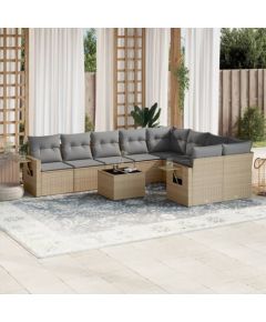 vidaXL 10-częściowy zestaw mebli ogrodowych z poduszkami, beżowy, polirattan Dārza mēbeļu komplekti