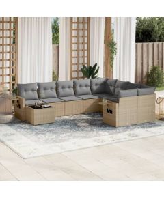 vidaXL 10-częściowy zestaw mebli ogrodowych z poduszkami, beżowy, polirattan Dārza mēbeļu komplekti