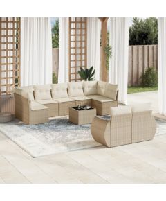 vidaXL 10-częściowy zestaw mebli ogrodowych z poduszkami, beżowy, polirattan Dārza mēbeļu komplekti