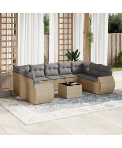 vidaXL 10-częściowy zestaw mebli ogrodowych z poduszkami, beżowy, polirattan Dārza mēbeļu komplekti