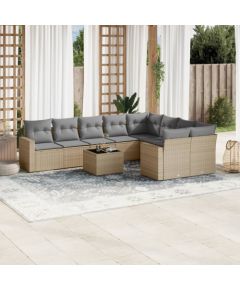 vidaXL 10-częściowy zestaw mebli ogrodowych z poduszkami, beżowy, polirattan Dārza mēbeļu komplekti