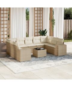 vidaXL 10-częściowy zestaw mebli ogrodowych z poduszkami, beżowy, polirattan Dārza mēbeļu komplekti