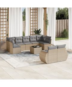 vidaXL 10-częściowy zestaw mebli ogrodowych z poduszkami, beżowy, polirattan Dārza mēbeļu komplekti