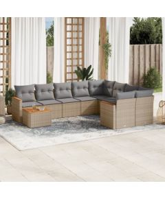 vidaXL 10-częściowy zestaw mebli ogrodowych z poduszkami, beżowy, polirattan Dārza mēbeļu komplekti