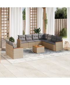 vidaXL 10-częściowy zestaw mebli ogrodowych z poduszkami, beżowy, polirattan Dārza mēbeļu komplekti