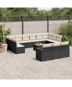 vidaXL 14-częściowy zestaw wypoczynkowy do ogrodu, poduszki czarny rattan PE Dārza mēbeļu komplekti