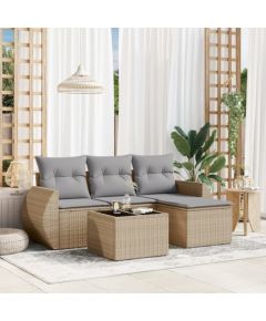 vidaXL 5-częściowy zestaw mebli ogrodowych z poduszkami, beżowy, polirattan Dārza mēbeļu komplekti