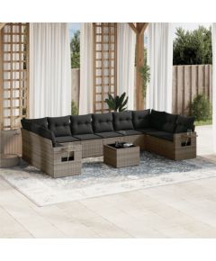 vidaXL 11-częściowy zestaw mebli ogrodowych z poduszkami, szary rattan PE Dārza mēbeļu komplekti