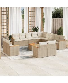 vidaXL 14-częściowy zestaw mebli ogrodowych z poduszkami, beżowy, polirattan Dārza mēbeļu komplekti