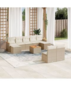 vidaXL 10-częściowy zestaw mebli ogrodowych z poduszkami, beżowy, polirattan Dārza mēbeļu komplekti