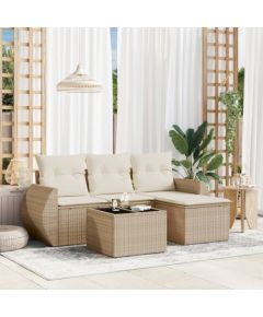 vidaXL 5-częściowy zestaw mebli ogrodowych z poduszkami, beżowy, polirattan Dārza mēbeļu komplekti