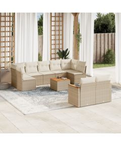 vidaXL 10-częściowy zestaw mebli ogrodowych z poduszkami, beżowy, polirattan Dārza mēbeļu komplekti