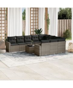 vidaXL 11-częściowy zestaw mebli ogrodowych z poduszkami, szary rattan PE Dārza mēbeļu komplekti