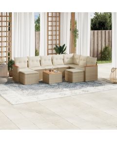 vidaXL 10-częściowy zestaw mebli ogrodowych z poduszkami, beżowy, polirattan Dārza mēbeļu komplekti