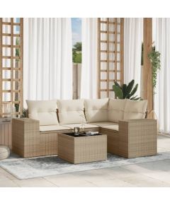 vidaXL 5-częściowy zestaw mebli ogrodowych z poduszkami, beżowy, polirattan Dārza mēbeļu komplekti