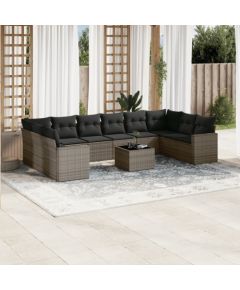 vidaXL 11-częściowy zestaw mebli ogrodowych z poduszkami, szary rattan PE Dārza mēbeļu komplekti